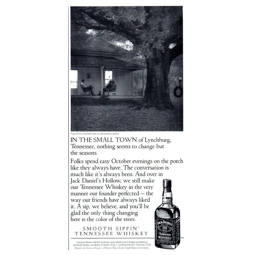 1993 Jack Daniels Whiskey Vintage Print Ad Tire Swing Covered Porch Wall Art